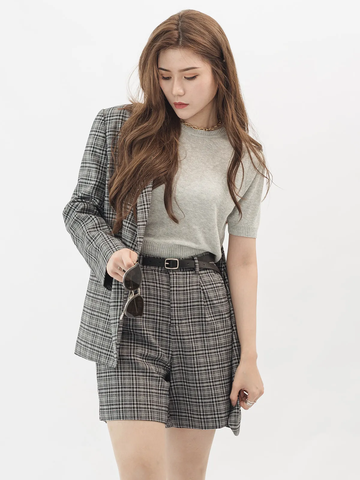 Checkered Double Breasted Blazer