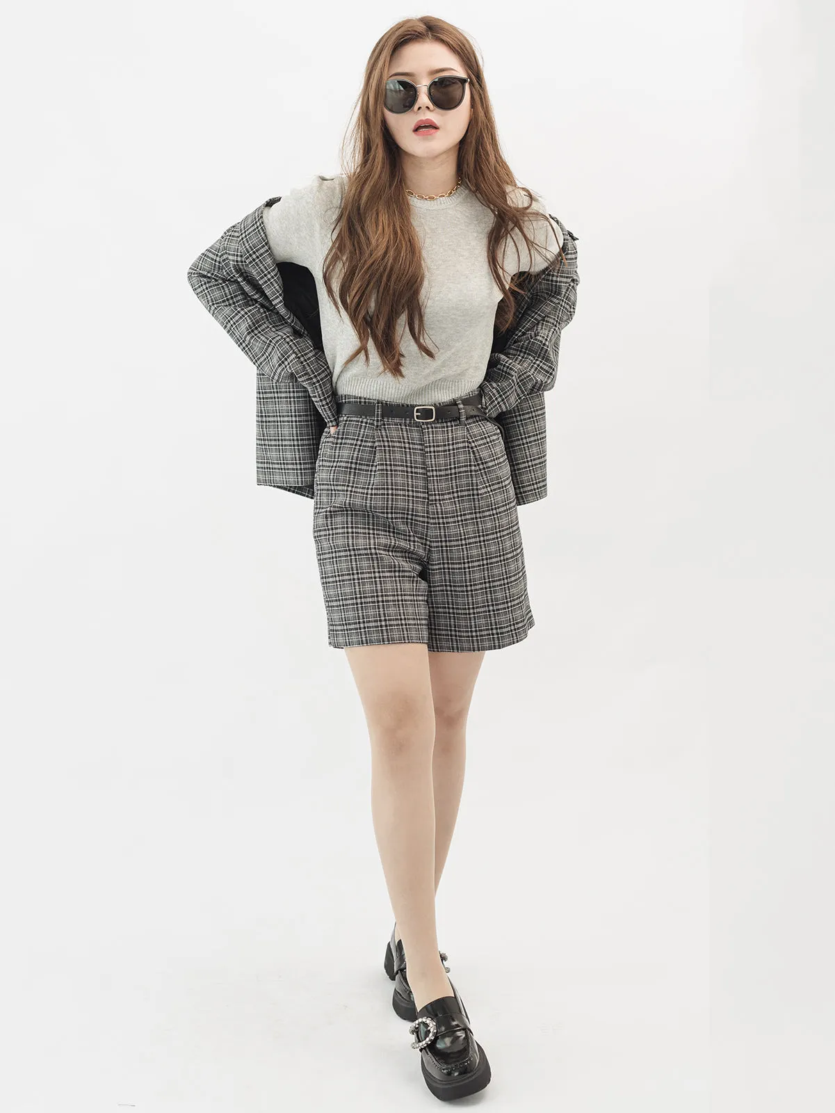 Checkered Double Breasted Blazer