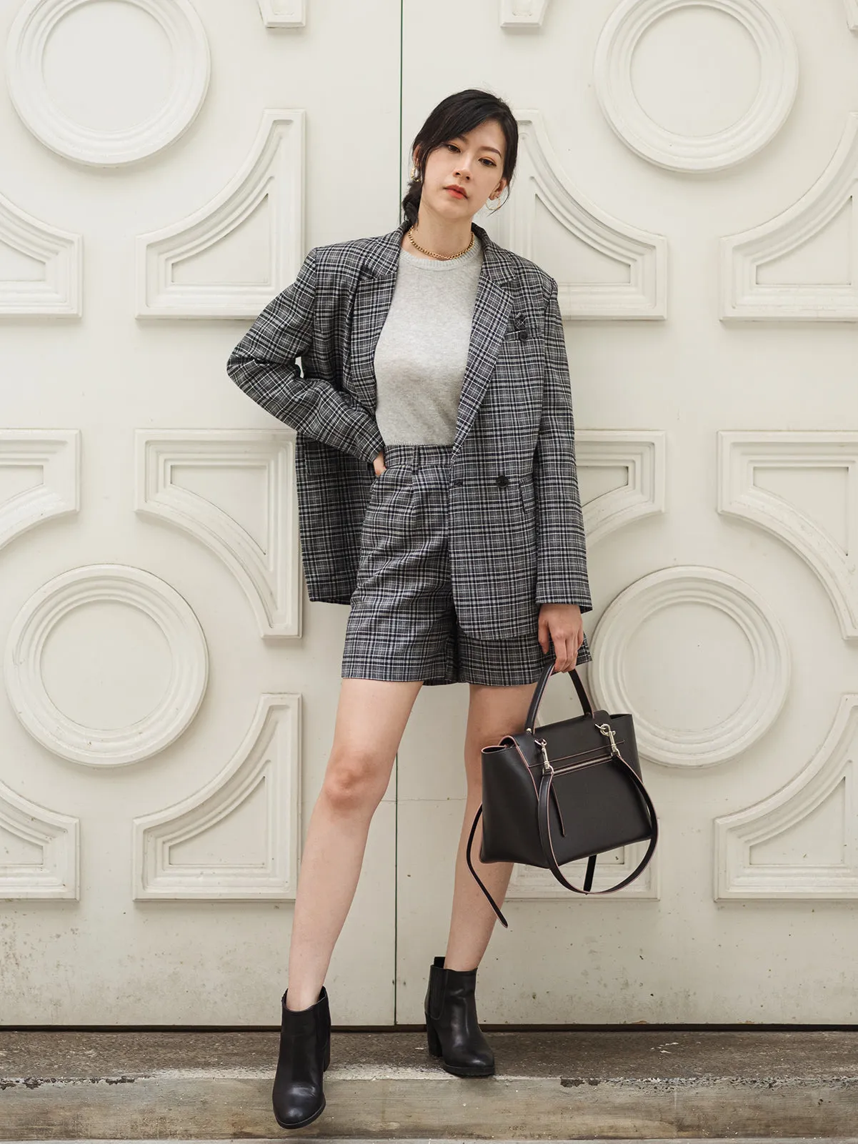 Checkered Double Breasted Blazer