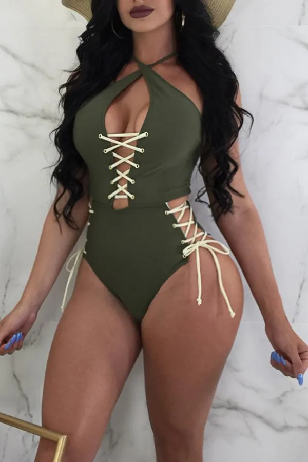 Chic Lace-up One-piece Swimwear