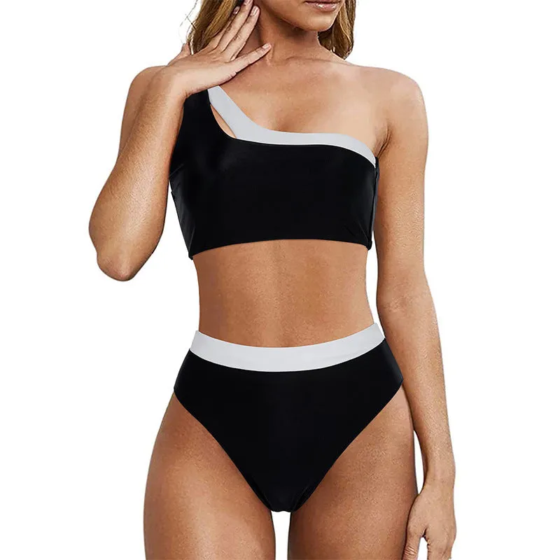 Chic Single Shoulder High-Waisted Bikini Swimsuit