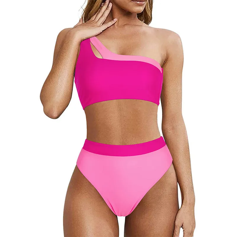 Chic Single Shoulder High-Waisted Bikini Swimsuit