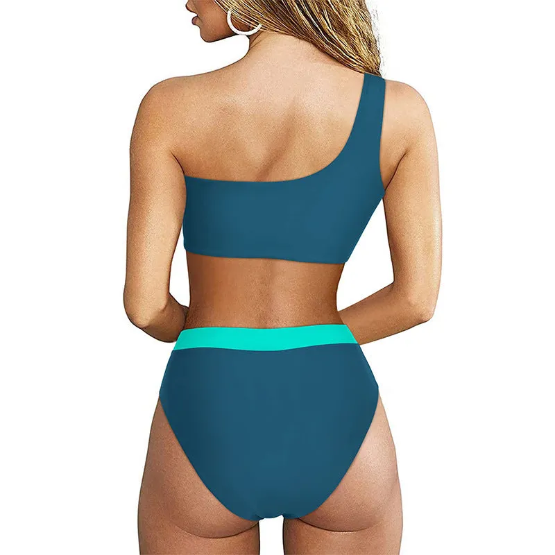Chic Single Shoulder High-Waisted Bikini Swimsuit