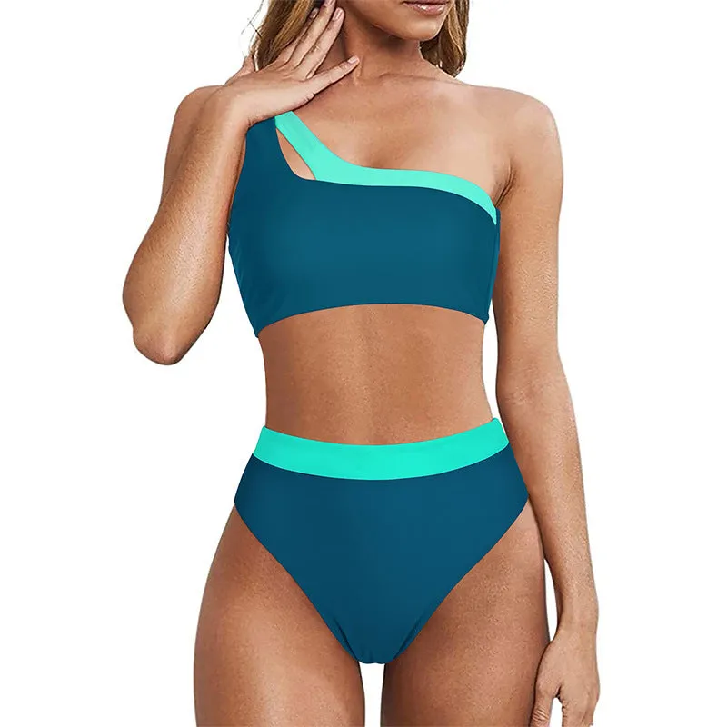 Chic Single Shoulder High-Waisted Bikini Swimsuit