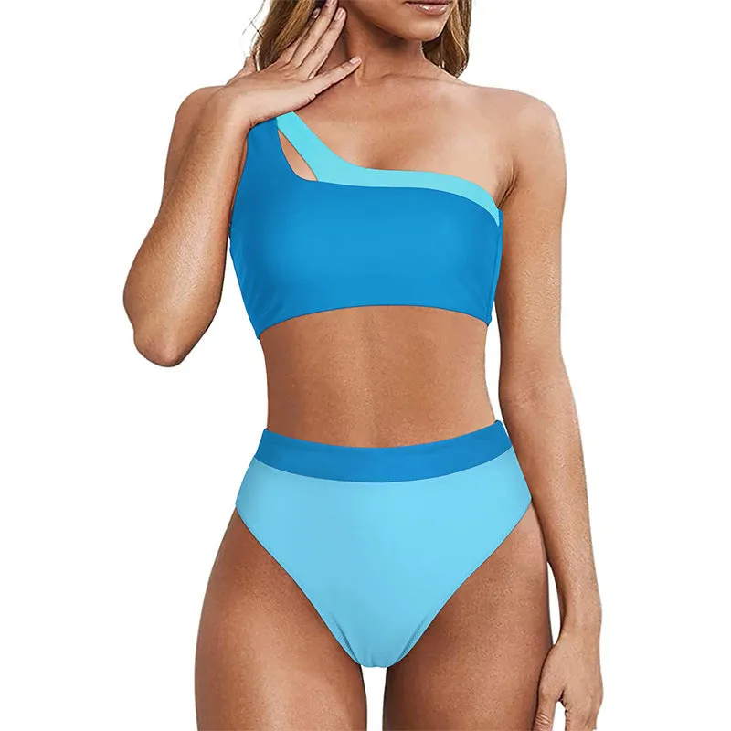 Chic Single Shoulder High-Waisted Bikini Swimsuit