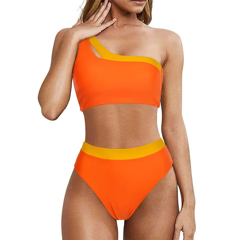 Chic Single Shoulder High-Waisted Bikini Swimsuit