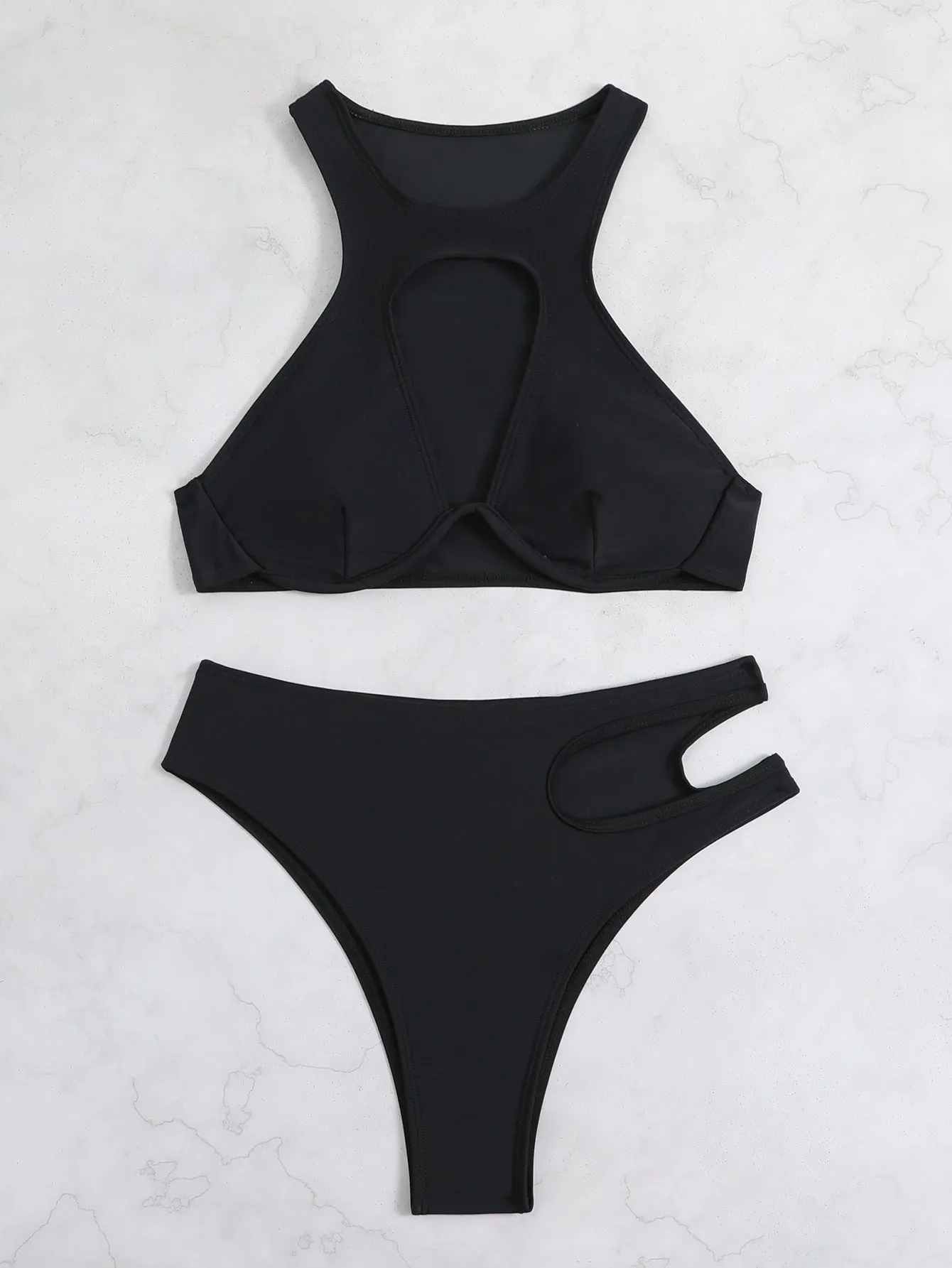 Chic Solid Color Two-Piece Bikini Swimsuit