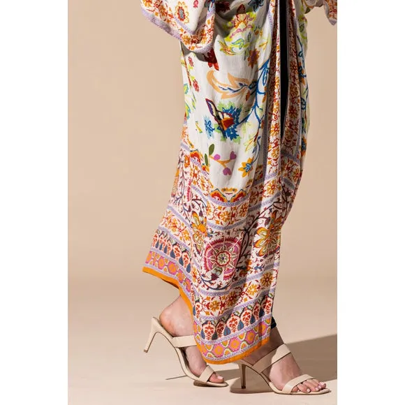 Colorful Vibrant Delphi Floral Paisley Open Wrap Duster Kimono Top One Size