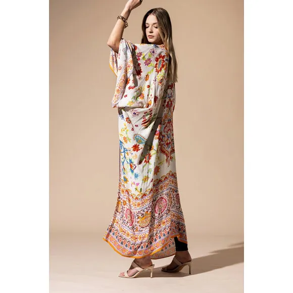 Colorful Vibrant Delphi Floral Paisley Open Wrap Duster Kimono Top One Size