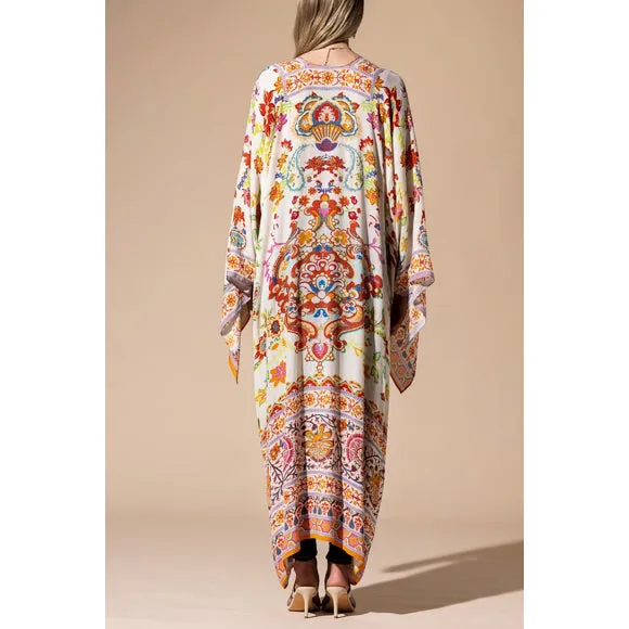 Colorful Vibrant Delphi Floral Paisley Open Wrap Duster Kimono Top One Size