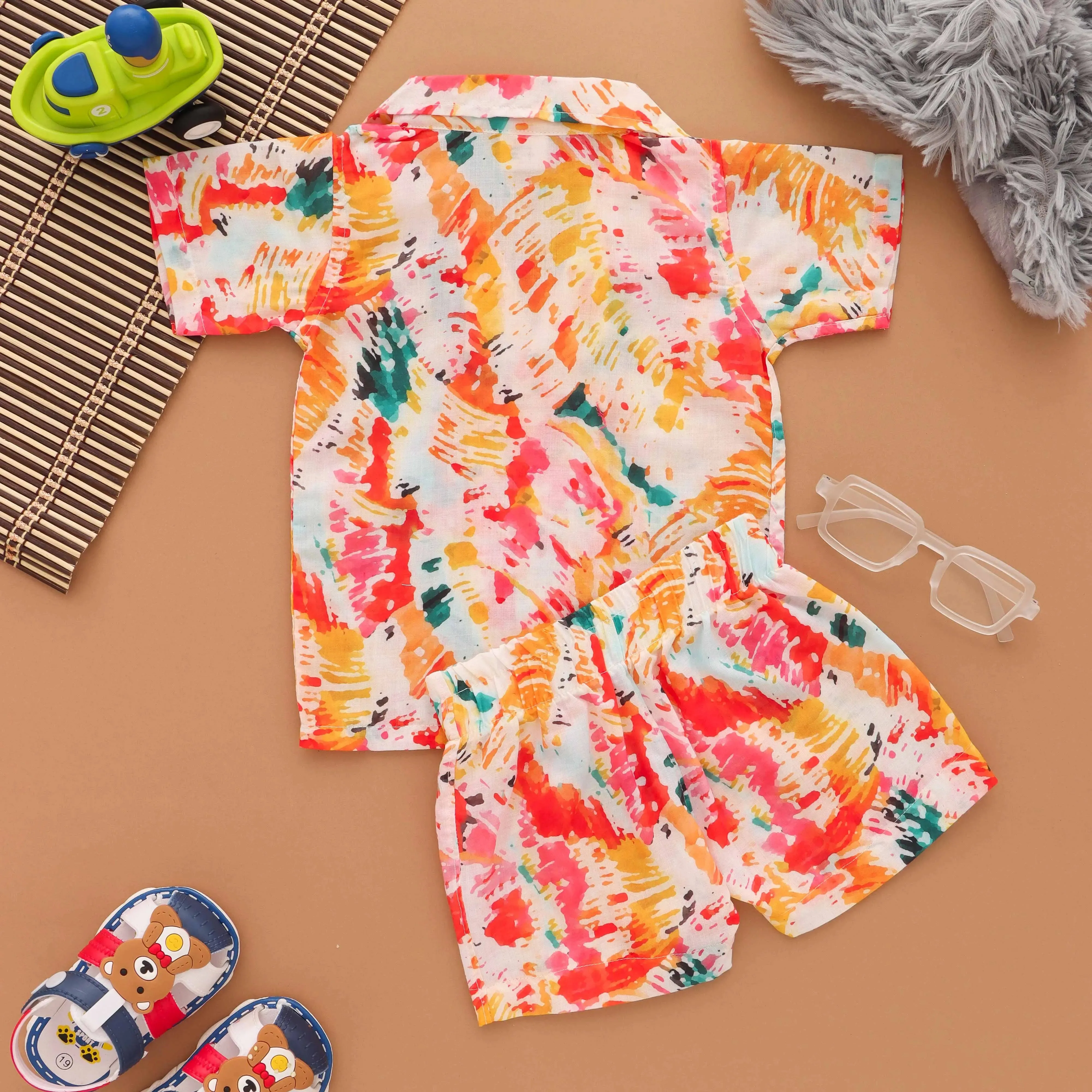 Creative Canvas: Boys' Colorful Splatter Paint Shirt and Shorts