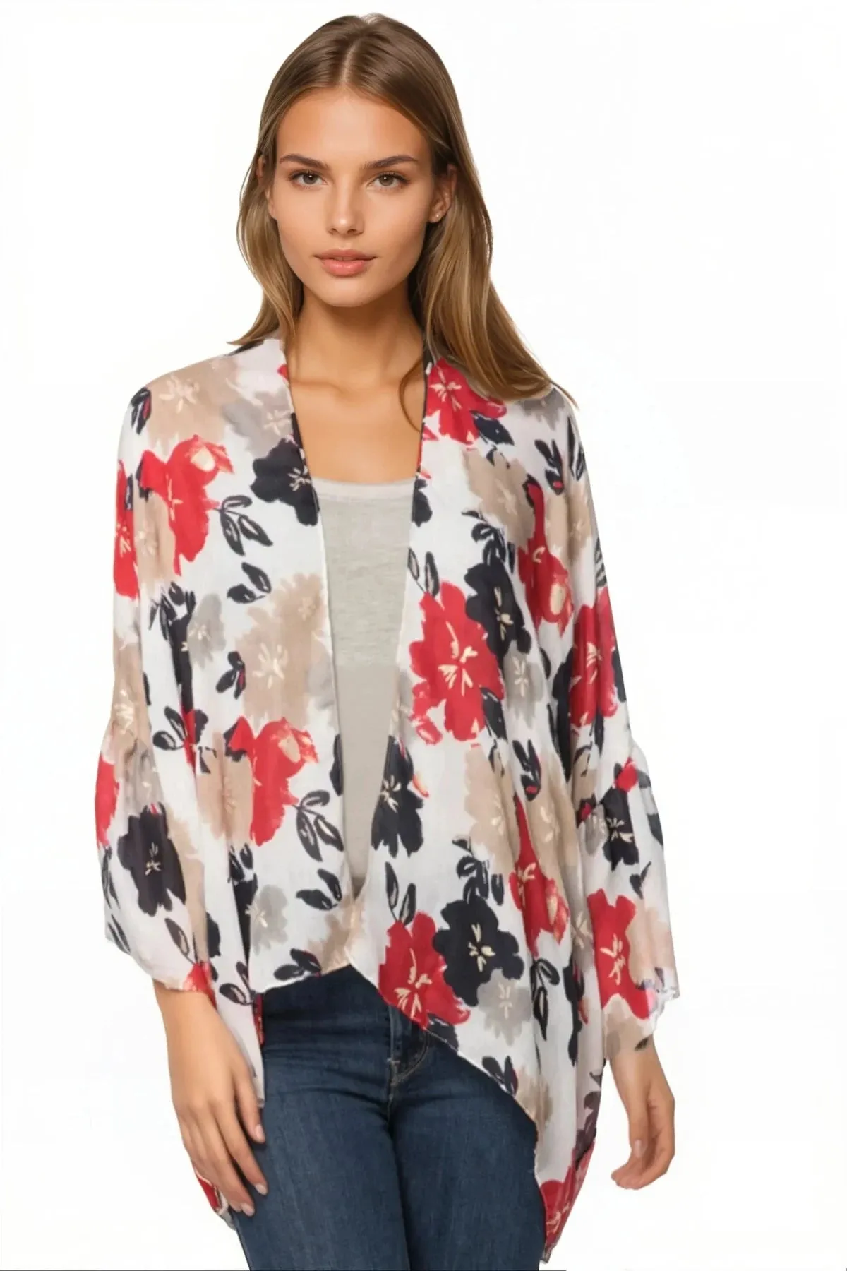 Cropped Bell Sleeve Kimono Coverup in Assorted Prints