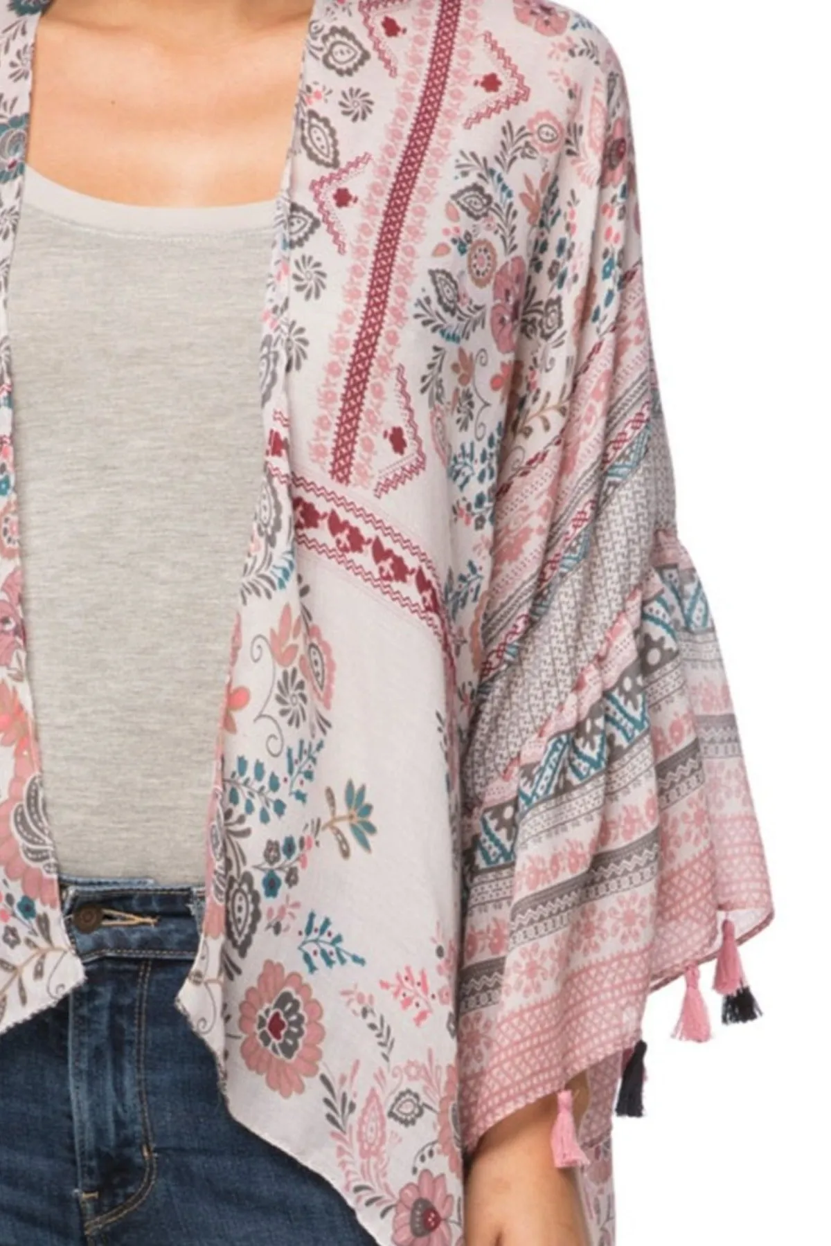 Cropped Bell Sleeve Kimono Coverup in Assorted Prints