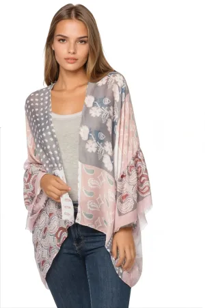 Cropped Bell Sleeve Kimono Coverup in Assorted Prints