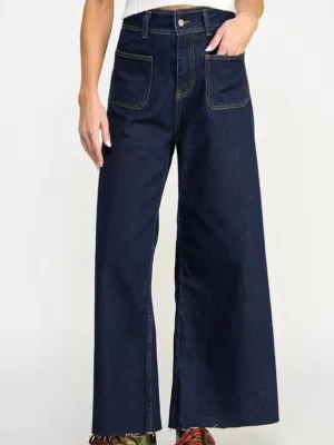 Dark blue jeans wide legs pants