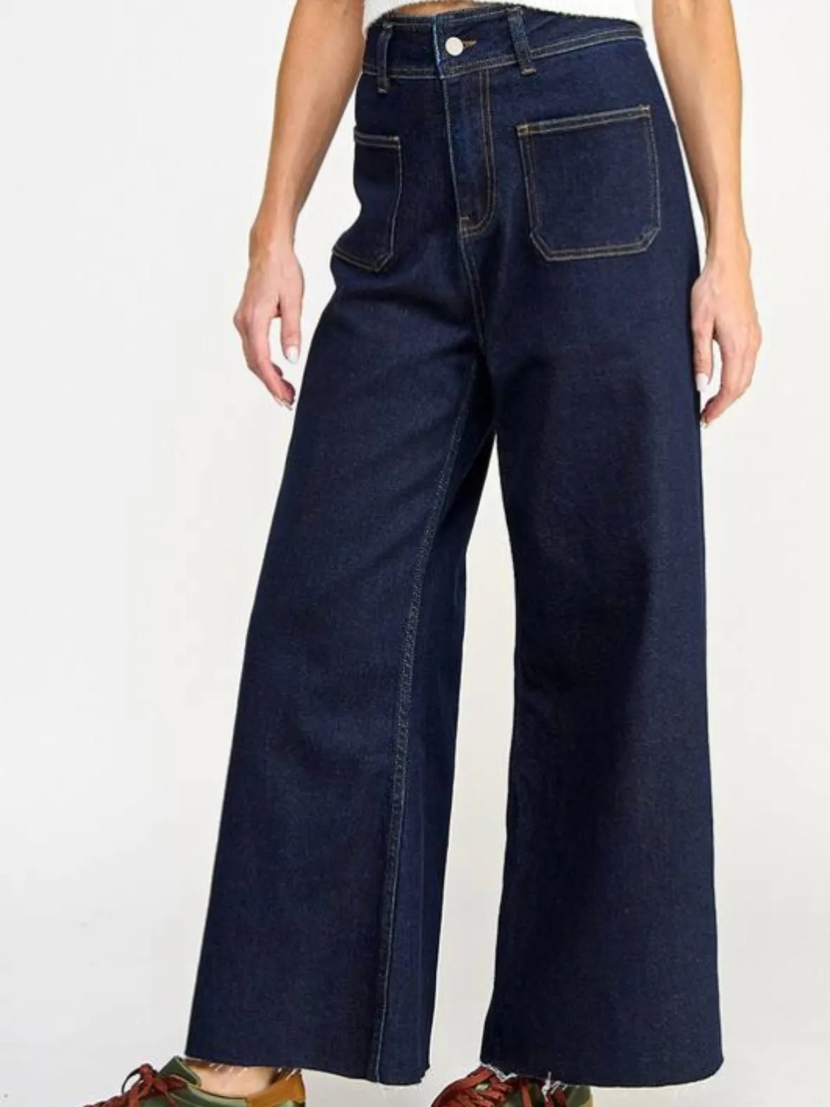 Dark blue jeans wide legs pants