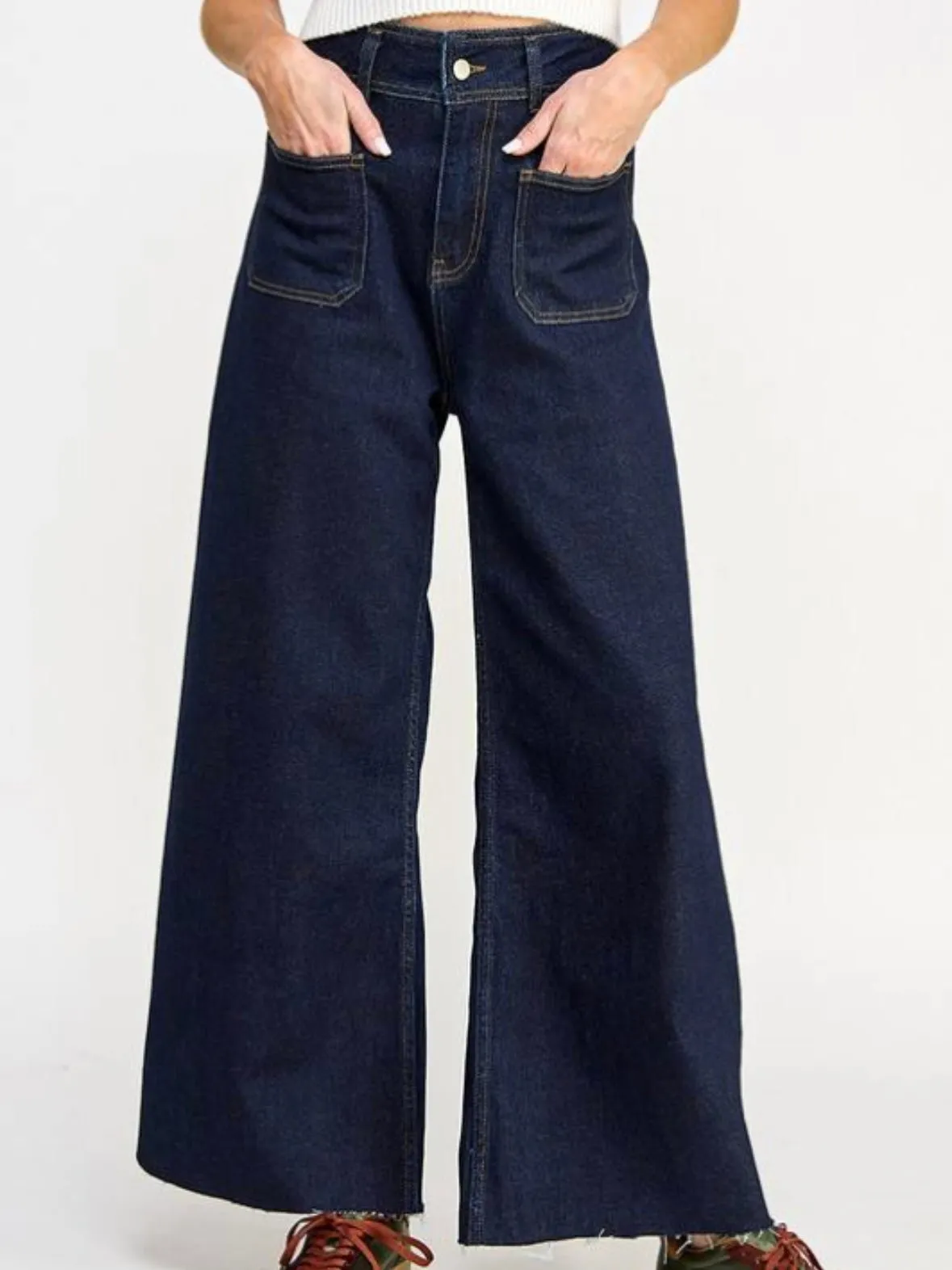 Dark blue jeans wide legs pants