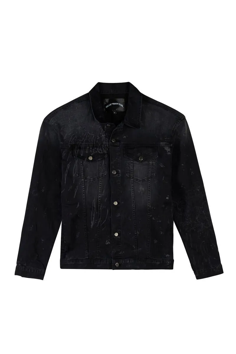 Dead Than Cool Wing Print Denim Jacket (Black)