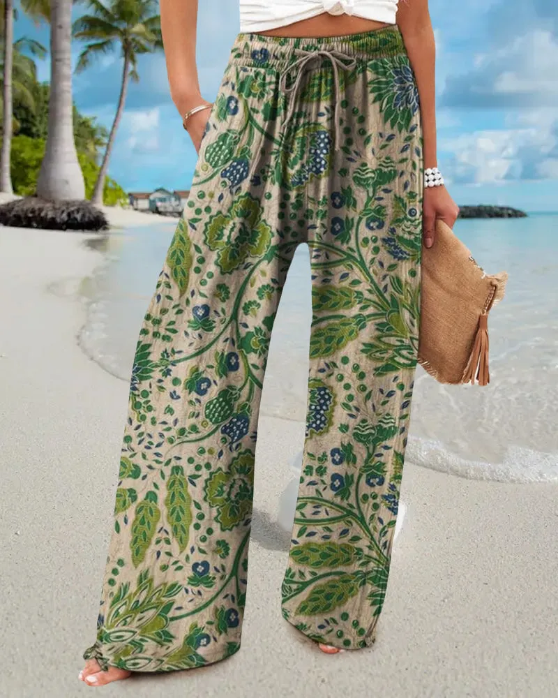 Drawstring loose printed pants