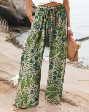 Drawstring loose printed pants