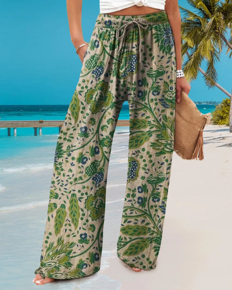 Drawstring loose printed pants