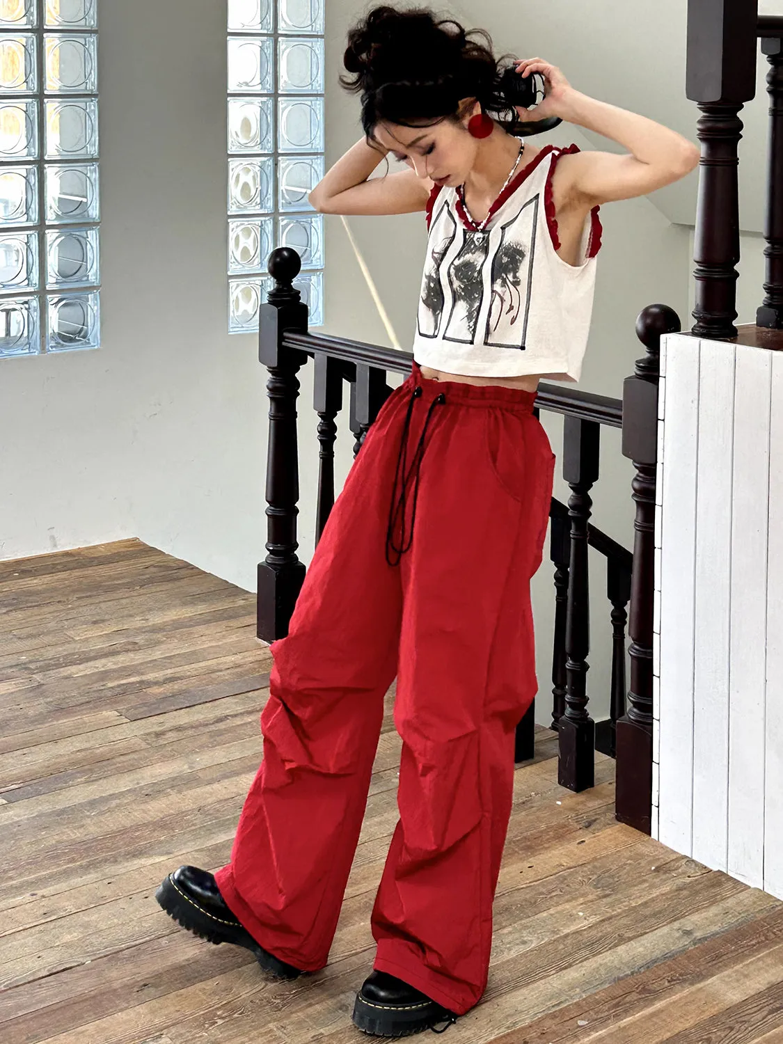 Drawstring Straight Loose Casual Cargo-Pants