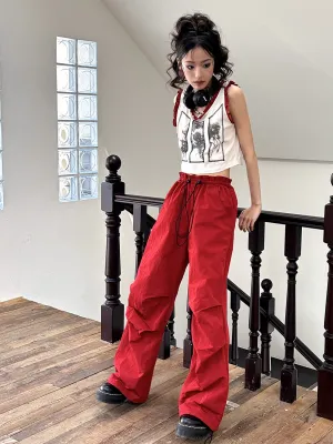 Drawstring Straight Loose Casual Cargo-Pants