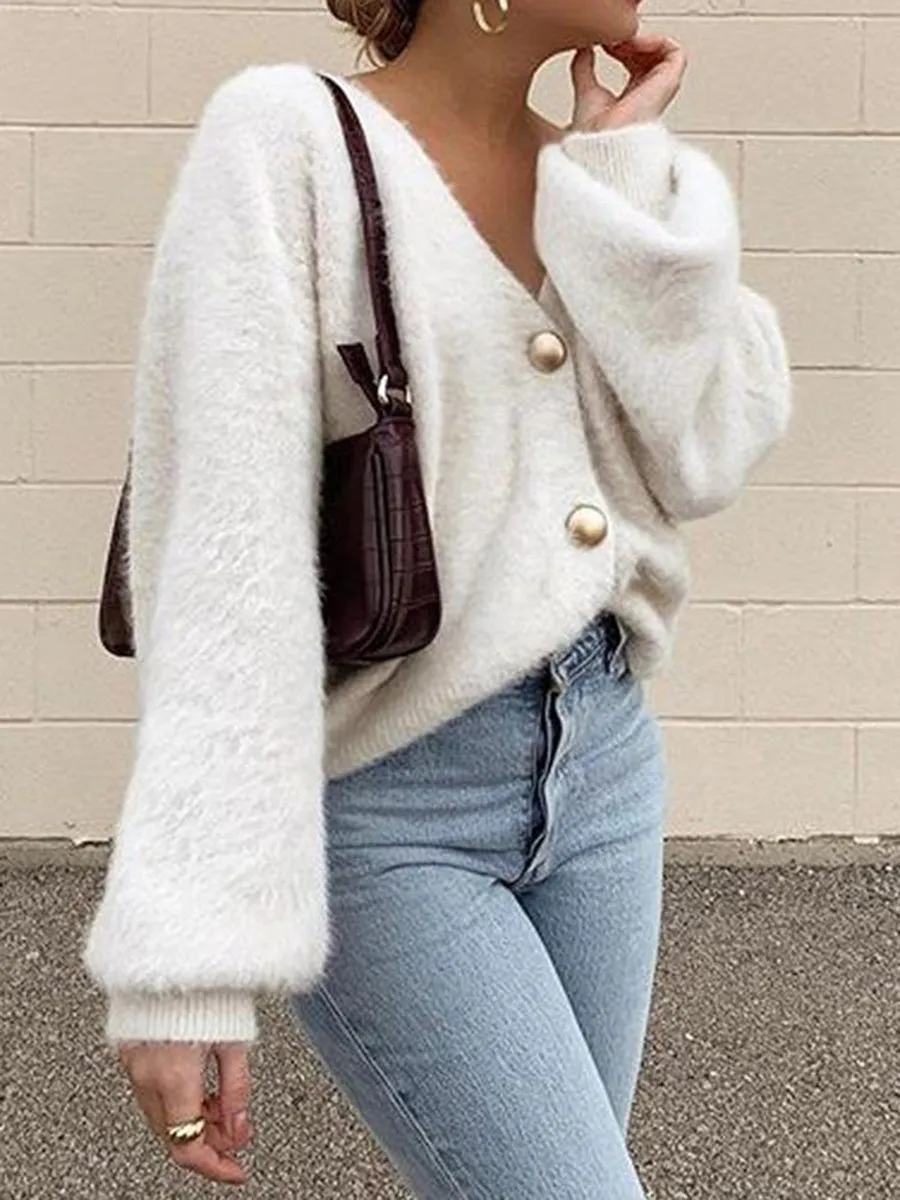 Fashion Casual Solid Color Long-sleeved Button Top