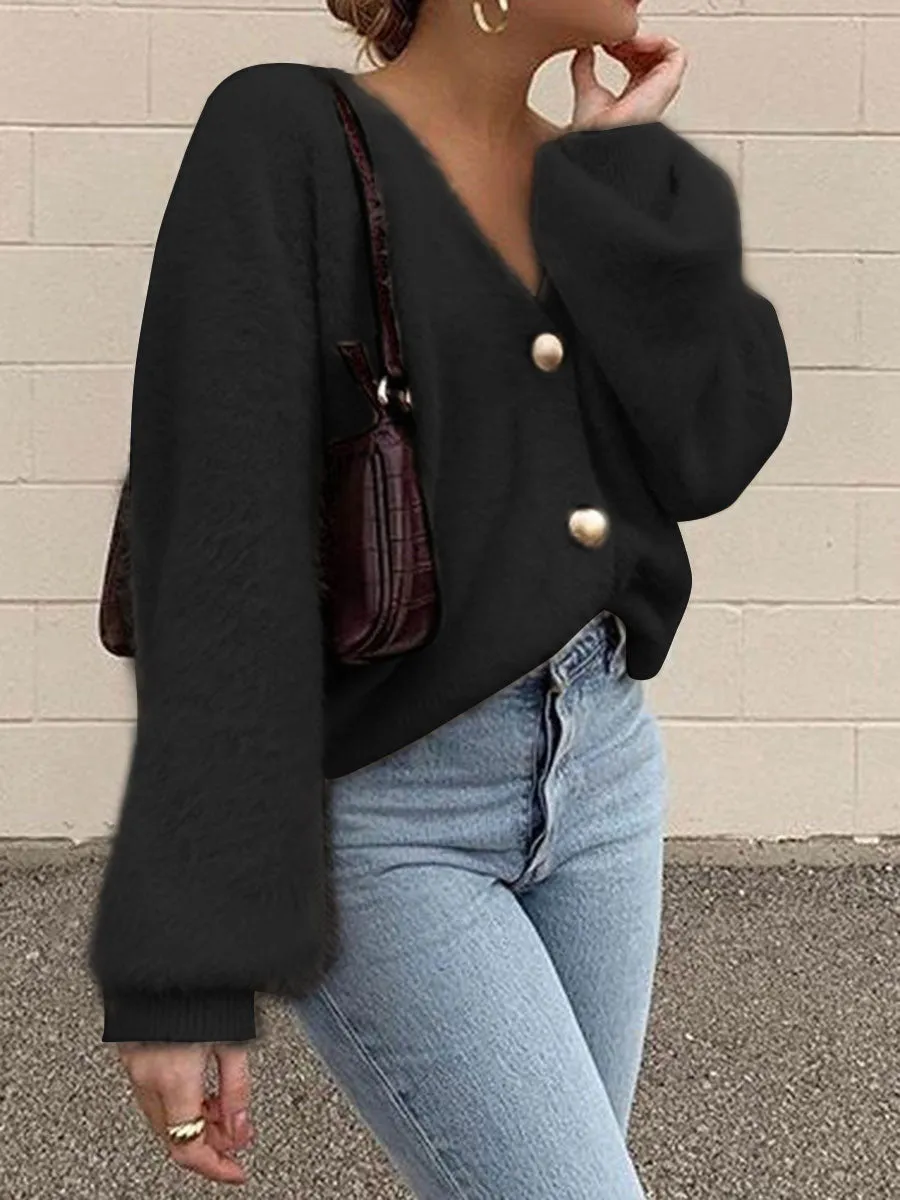 Fashion Casual Solid Color Long-sleeved Button Top