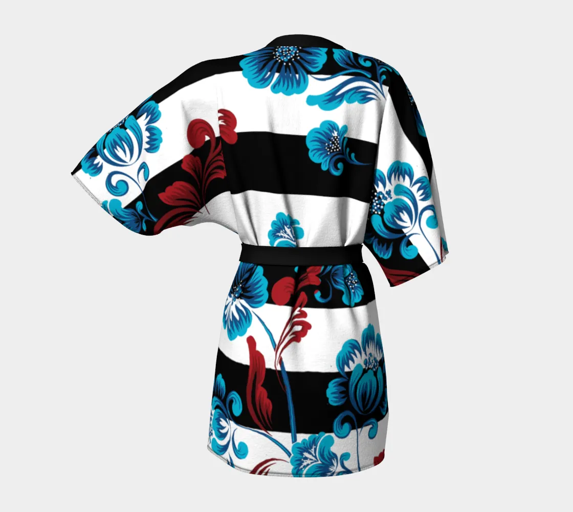 Floral Striped Kimono Robe