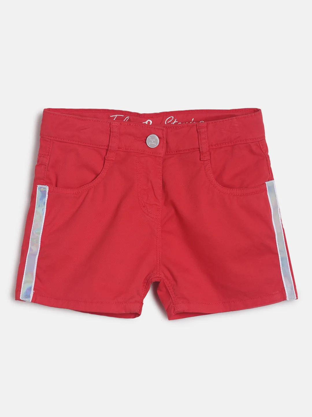 Girls Regular Fit Red Side Tape Details Cotton Shorts