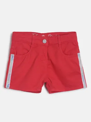 Girls Regular Fit Red Side Tape Details Cotton Shorts
