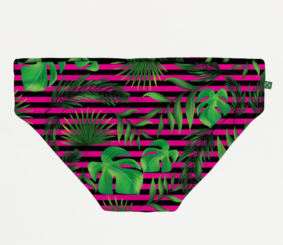 Grumari Pink Sunga - Black Stripes & Leaves - Men's Designer Swimwear - CLEARANCE / FINAL SALES