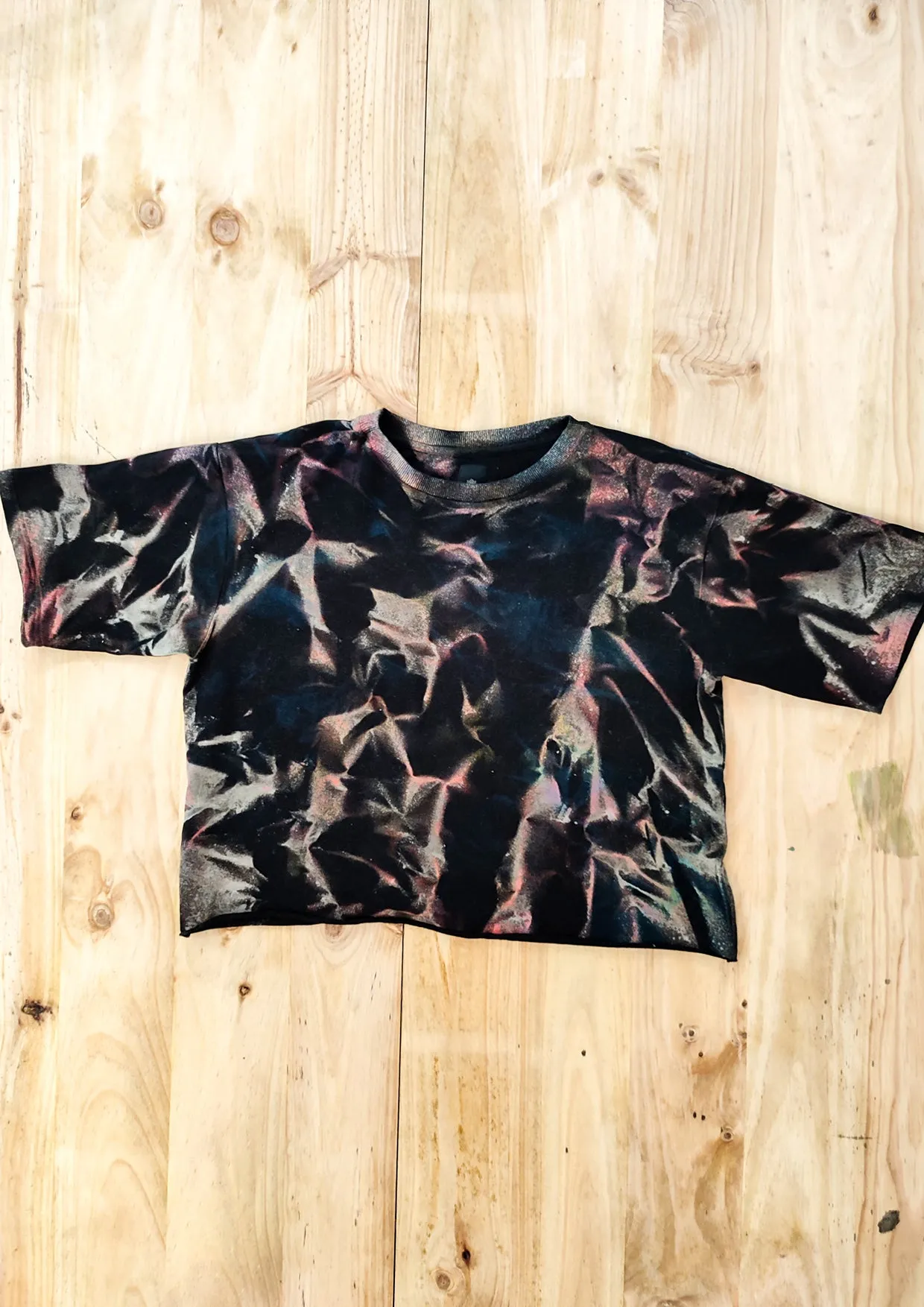 HANDPAINTED / CROPPED - T-SHIRT L- COTTON JERSEY black painted