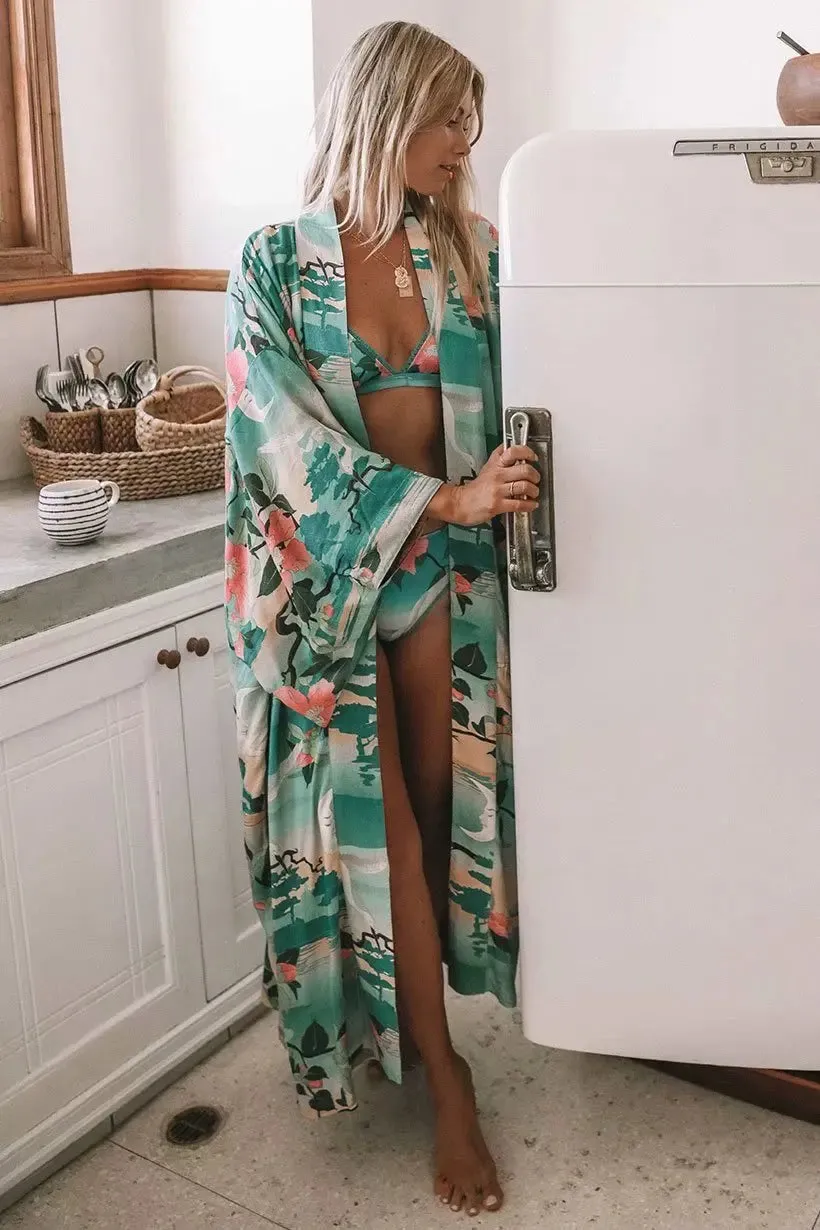 Here and Now Floral Print Bohemian Kimono