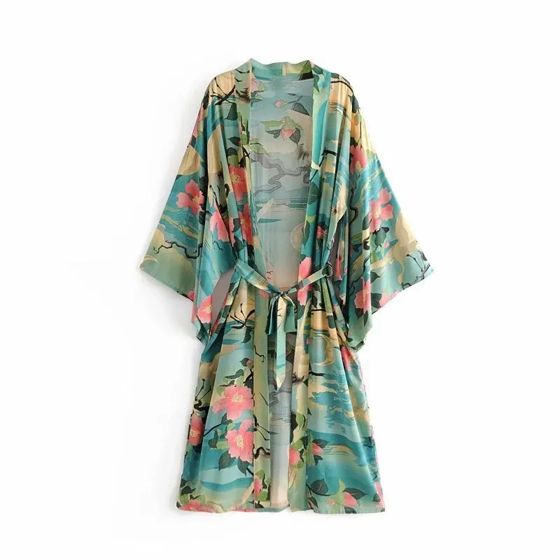 Here and Now Floral Print Bohemian Kimono