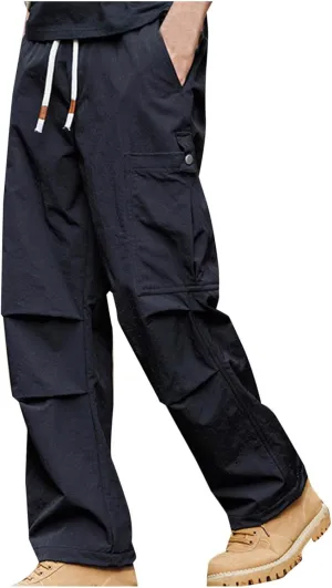 Hiking Pants for Men Relaxed Athletic Cargo Pants Solid Joggers Pants Stretch Wide Leg Pants Trendy Fall Pants