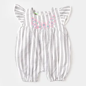 Infant Girls Woven Romper Flower EMB - White