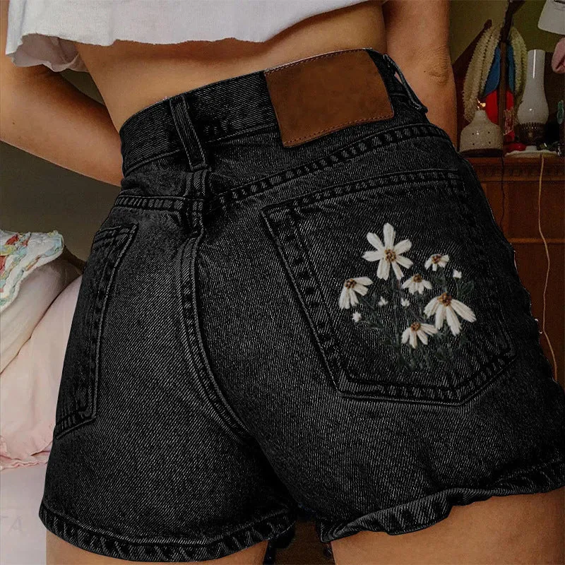 Ivyshape | Artistic Printed Denim Shorts for Women