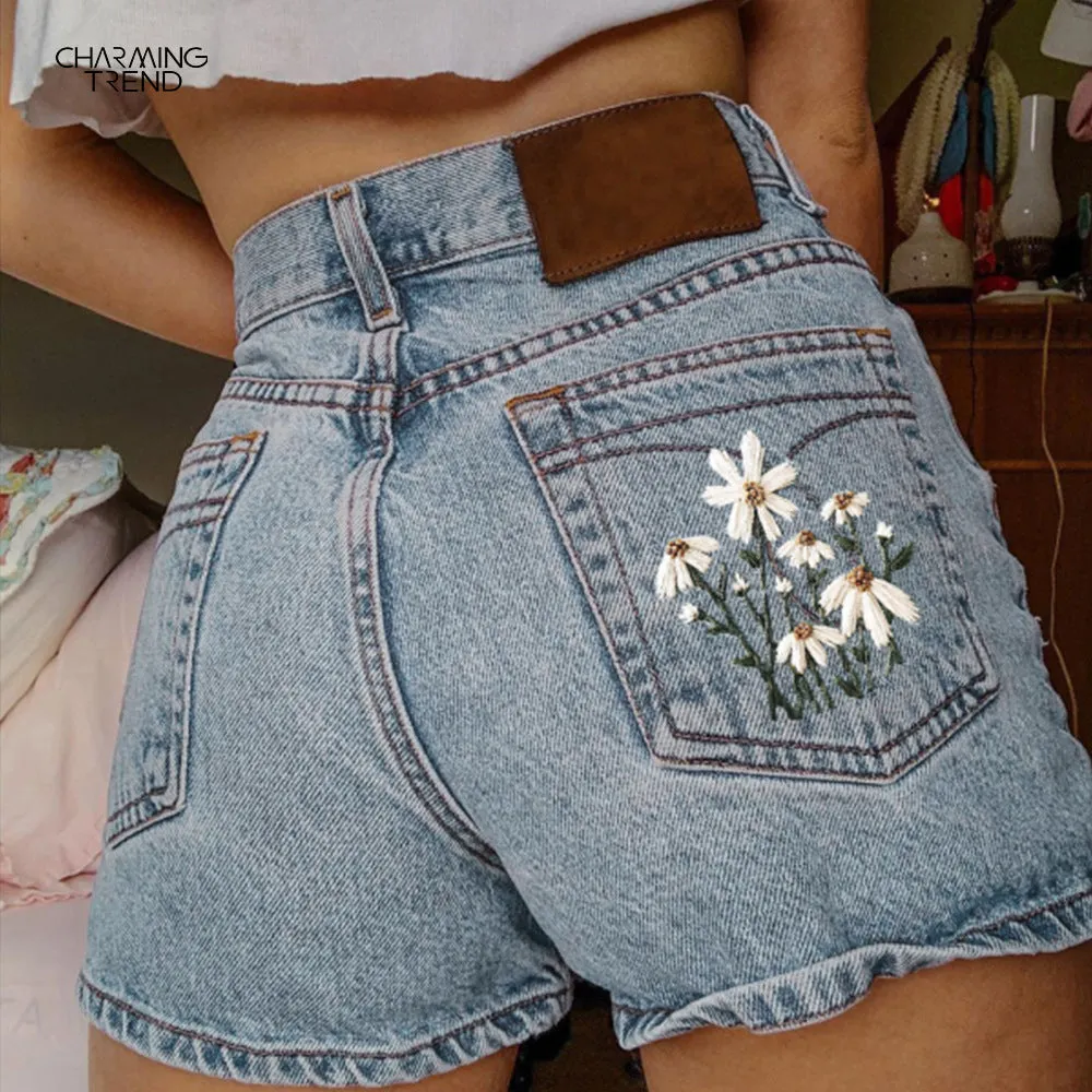 Ivyshape | Artistic Printed Denim Shorts for Women