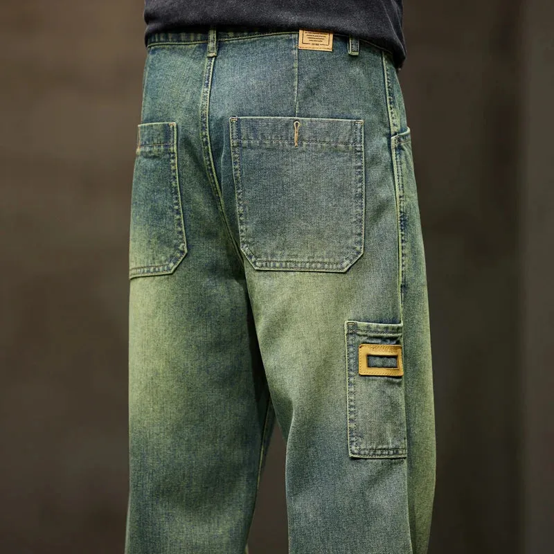 Jeans Men Baggy Pants Wide Leg Summer Straight Loose Fit Retro Blue Denim Pants Streetwear Fashion Pockets Vintage Man Clothes