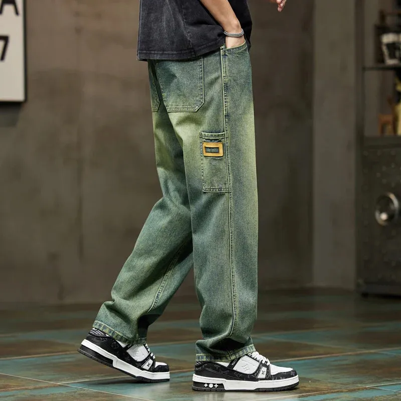 Jeans Men Baggy Pants Wide Leg Summer Straight Loose Fit Retro Blue Denim Pants Streetwear Fashion Pockets Vintage Man Clothes