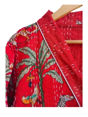 JUNGLE SAFARI RED - KANTHA KIMONO ROBE