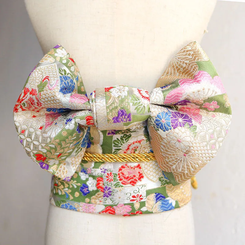 Kimono Obi Belt with Floral Brocade Pattern