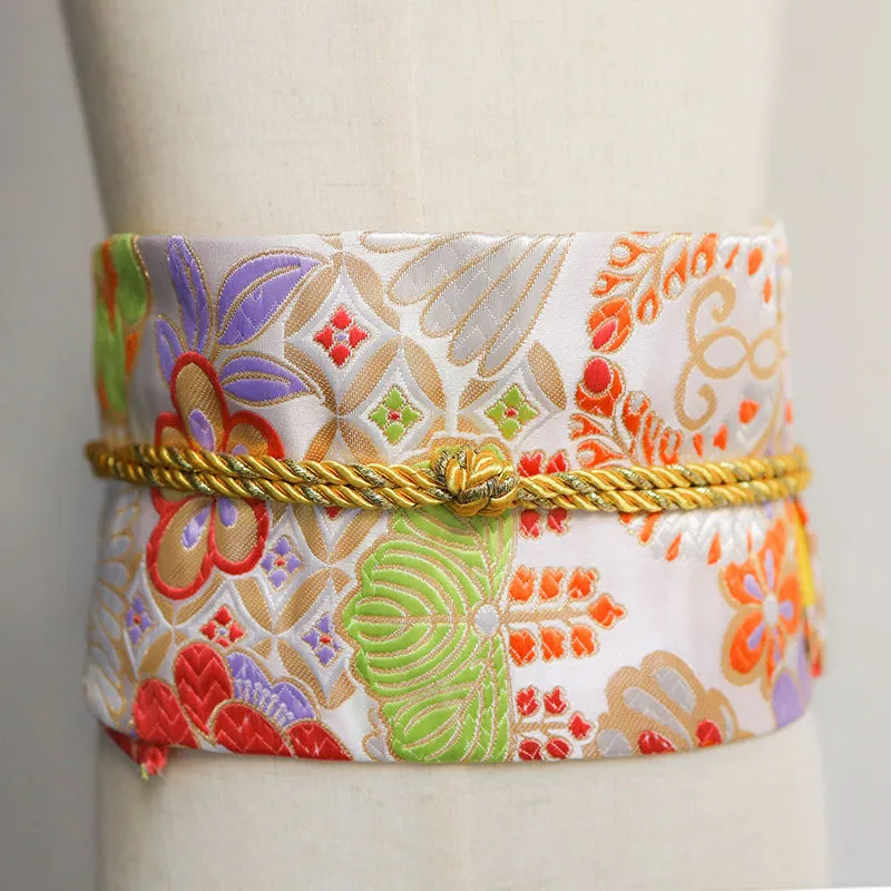Kimono Obi Belt with Floral Brocade Pattern