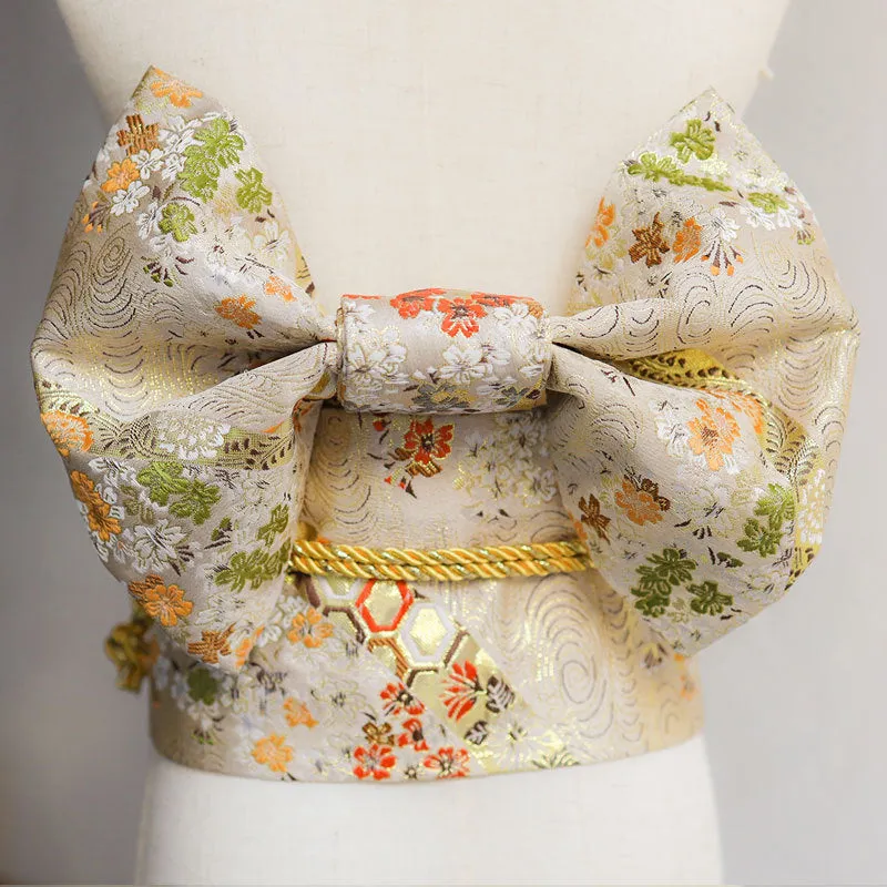 Kimono Obi Belt with Floral Brocade Pattern