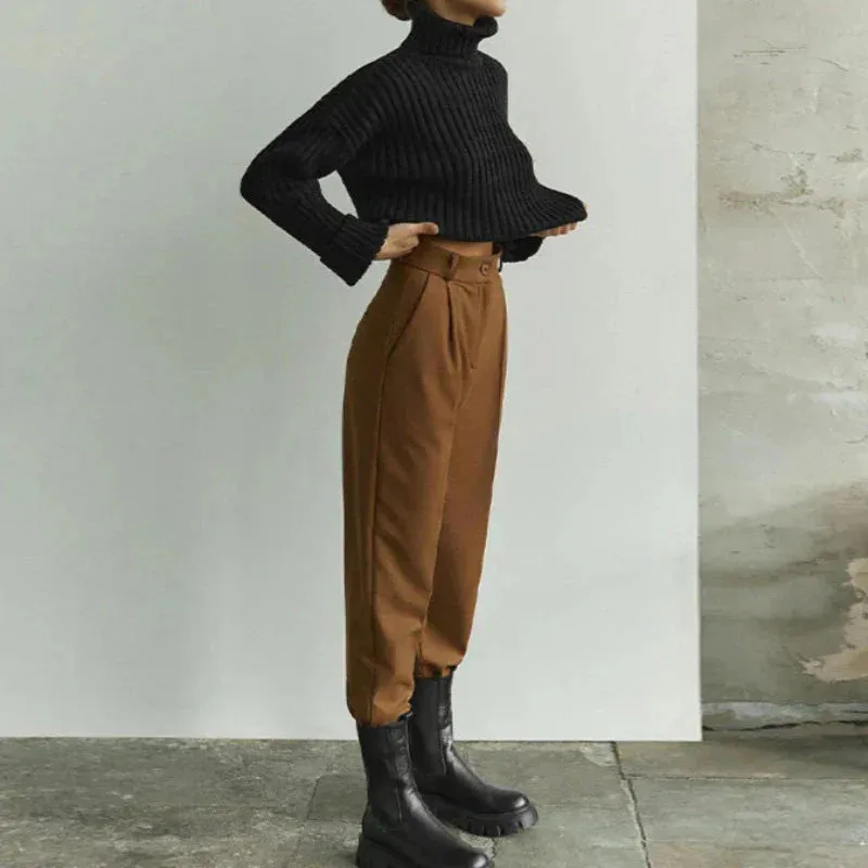 Knitted Cotton Turtleneck Crop Sweater
