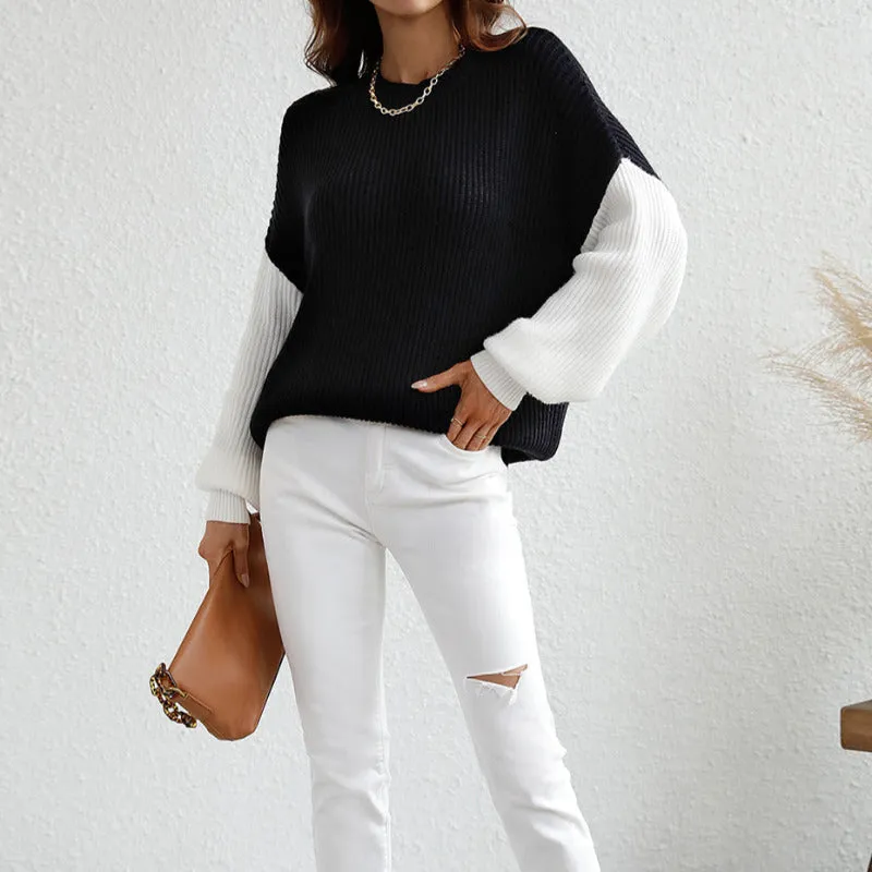 Knitted Pullover Two Tone Sweater