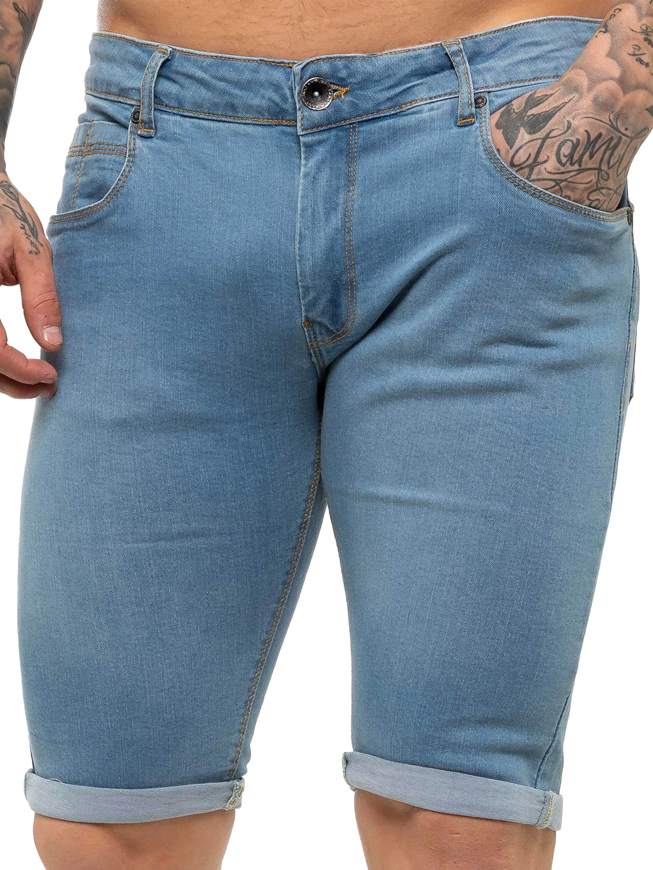 Kruze | Mens Denim Skinny Stretch Shorts