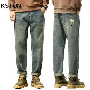 KSTUN Jeans For Men Loose Fit Harem Pants Baggy Retro Blue Mens Desinger Clothing Men's Trousers Vintage Large Size 42 Hombre